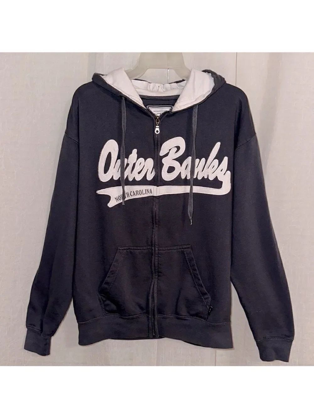 Pacific & Co. M Indigo White “Outer Banks NC” Cotton Blend Full Zip Hoodie
